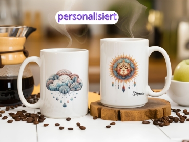 Preview: Boho-Tasse mit Wolken- und Sonnenmuster – Personalisiert Preview: Boho-Tasse mit Wolken- und Sonnenmuster – Personalisiert